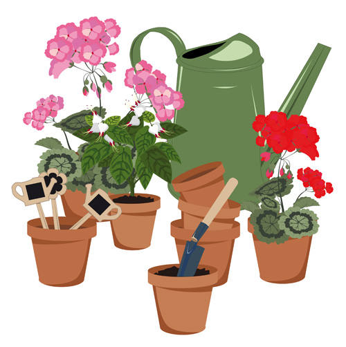 Flowerpot and flower vector set 04 watering flowers flowerpot flower   