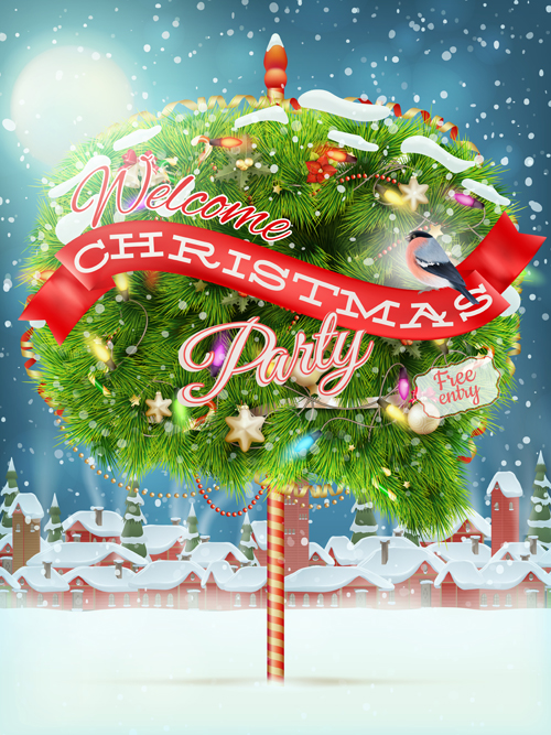 Round christmas tree winter background vector 01 winter christmas background   