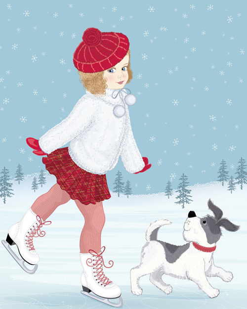 Winter little girl and cute dog design vector 02 winter little girl dog cute   