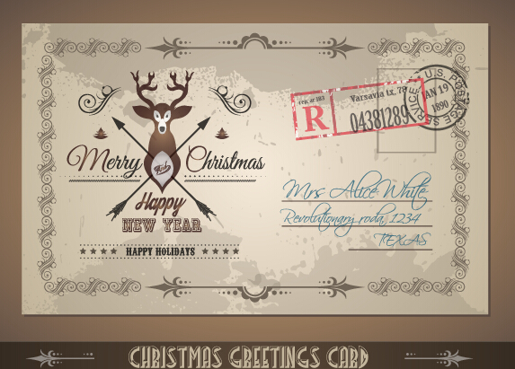 Vintage merry christmas postcard vectors tamplate 03 vintage postcard merry christmas merry card vector card   