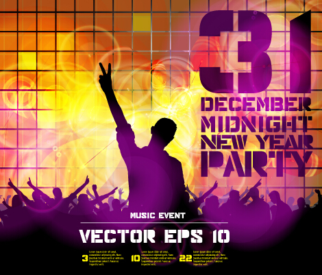 2015 new year midnight music party poster vector 01 poster party new year music midnight 2015   
