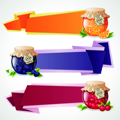 Jam jar with origami banner vector origami jar jam banner   