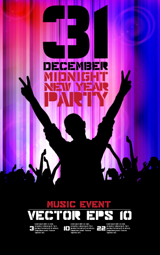 2015 new year midnight music party poster vector 03 poster party night new year music midnight 2015   