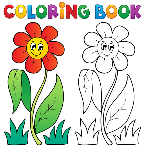 Coloring book vector set 03 flower coloring book   