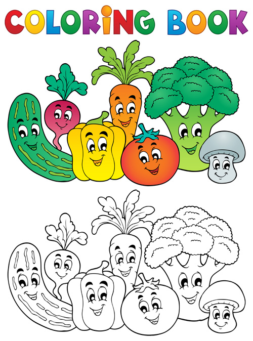 Coloring book vector set 05 vegetable coloring book   