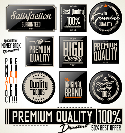 Vintage premium quality stickers and labels with banner vector 01 stickers sticker quality premium labels label banner   