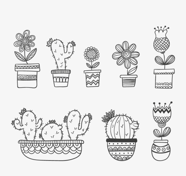 Flower with Potted hand drawn vector potted hand drawn flower   