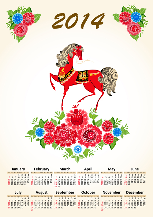 Calendar 2014 Horse design vector 09 horses horse calendar 2014   