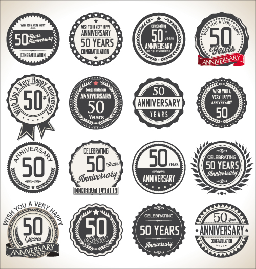 Vintage anniversary labels set vector 01 vintage labels anniversary   