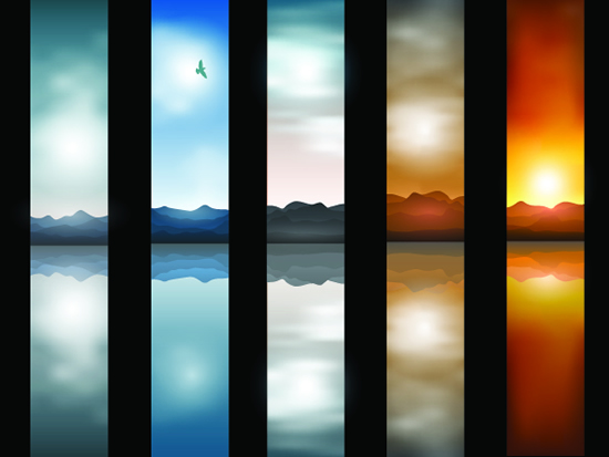 lakes and mountains banner background Vector mountains lakes banner background   