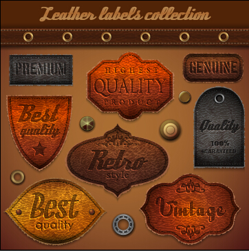 Vintage leather label vector material set 02 vintage leather label   