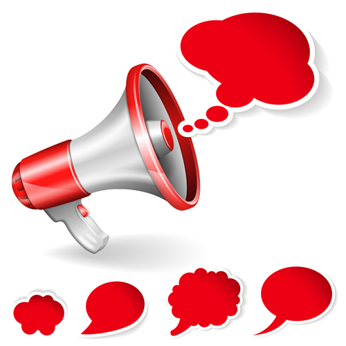 Red megaphone with text bubbles vector text red megaphone bubbles   