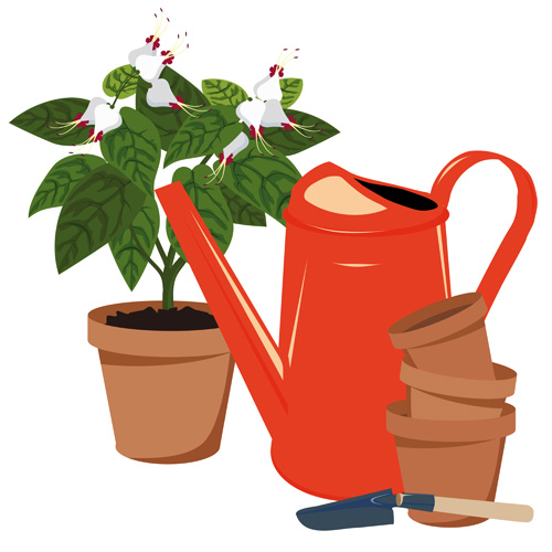 Flowerpot and flower vector set 03 watering flowerpot flower   