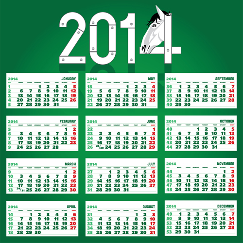 Calendar 2014 Horse design vector 10 horse calendar 2014   