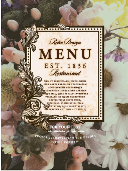 Flower restaurant menu cover vintage styles vector 02 Vintage Style restaurant menu flower cover   