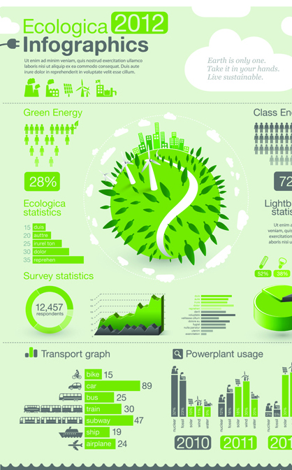 Set of Green Ecology chart and infographic vector 02 infographic green ecology chart   