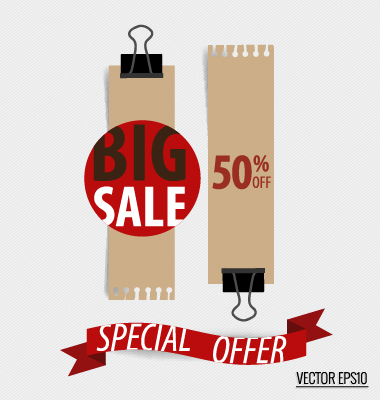 Sale tags with paper ribbon banner vector sale ribbon paper banner   