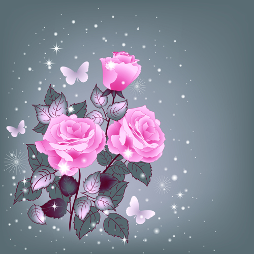 Beautiful pink roses with vintage background vector 02 vintage roses pink beautiful background vector background   