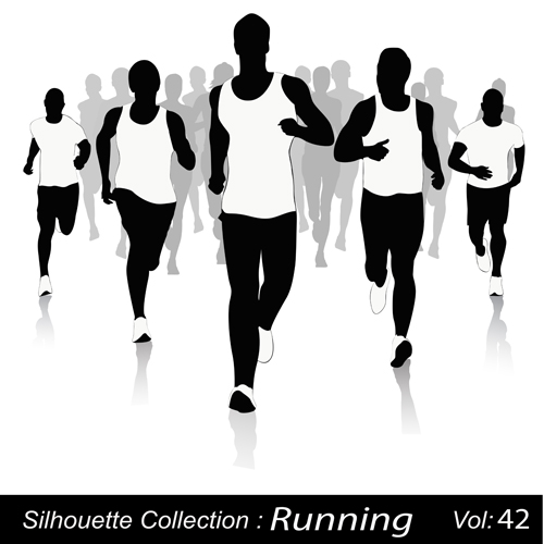 Set of Running elements people silhouette vector 03 silhouette running people elements element   