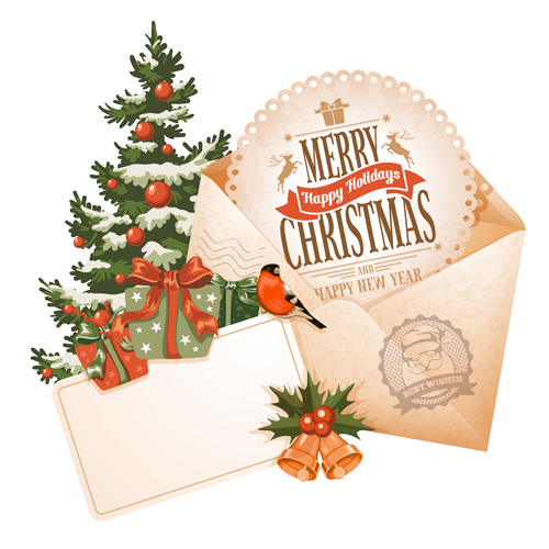 Retro xmas greeting cards vectors 02 xmas Retro font greeting cards   