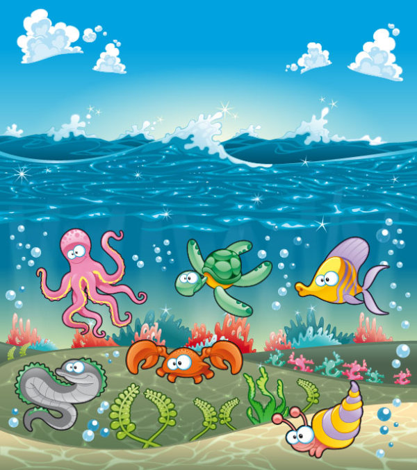 Elements of Various cute Marine animals vector 03 Various marine elements element cute Animal   
