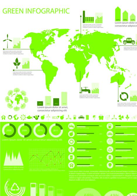 Set of Green Ecology chart and infographic vector 04 infographic green ecology chart   