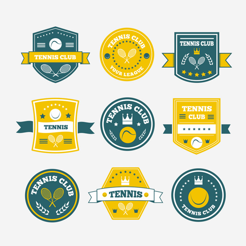 Retro tennis labels vectors material tennis material labels   