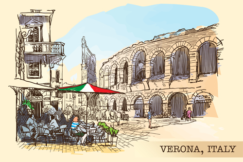 Venice italy hand drawn town background vector 02 Venice town Italy hand drawn background   