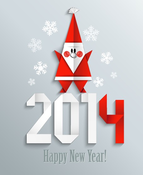 2014 Christmas and New Year origami greeting card vector 04 year origami new year height greeting christmas card vector card   