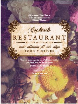 Flower restaurant menu cover vintage styles vector 01 Vintage Style restaurant menu flower cover   