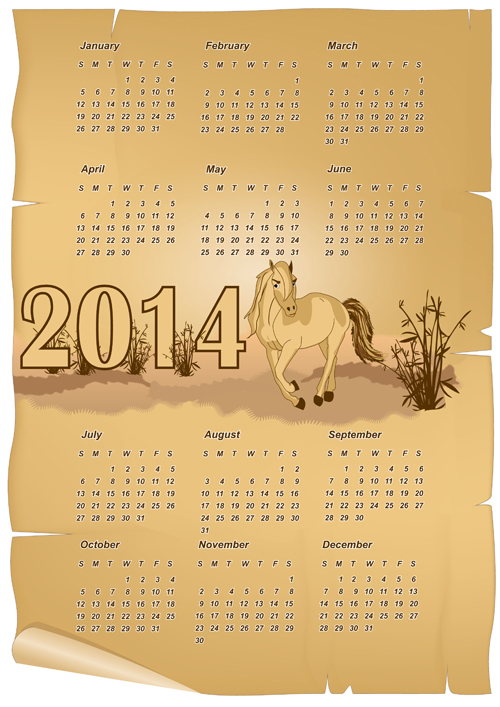 Calendar 2014 Horse design vector 07 horse calendar 2014   