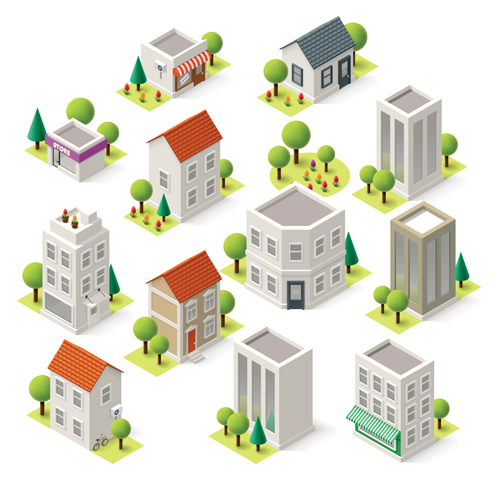 Modern Isometric buildings model vector material 07 modern model isometric buildings   