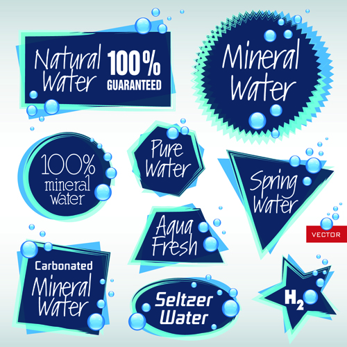 Dark blue natural water labels design vector water natural labels label dark blue   