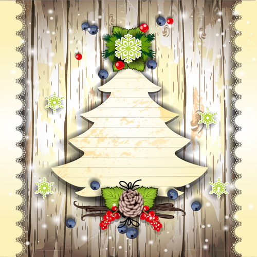 Christmas decor paper on the wood wall vector 01 wood paper christmas   