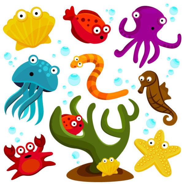 Elements of Various cute Marine animals vector 01 Various marine elements element cute Animal   