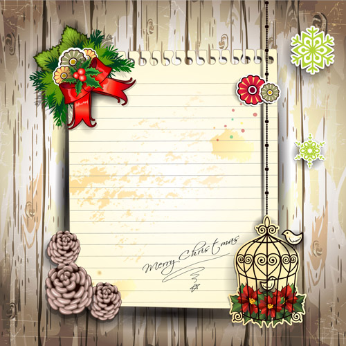 Christmas decor paper on the wood wall vector 02 wood paper decor christmas   