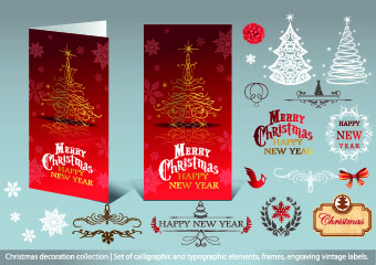 2014 christmas decoration calligraphic with typographic vector 02 decoration Christmas decoration christmas calligraphic   