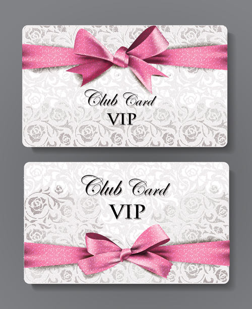 Pink bow with floral vip cards vector vip card vip pink floral cards card   