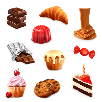 Cookies with sweets and cake vector icons set 01 sweets icons cookies cake   