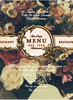 Flower restaurant menu cover vintage styles vector 04 Vintage Style restaurant flower cover   