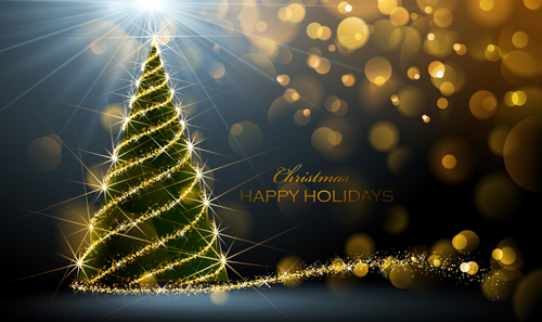 Shiny christmas tree with halation background vector tree shiny halation christmas background   