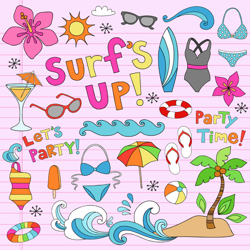 Hand drawn summer sun beach vector material 05 sun summer hand drawn beach   