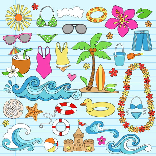 Hand drawn summer sun beach vector material 02 sun summer hand drawn beach   