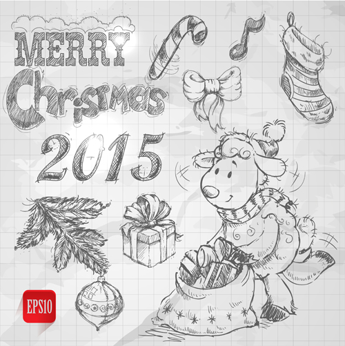 Hand drawn Christmas 2015 sheep year elements vector 02 sheep hand drawn elements christmas 2015   