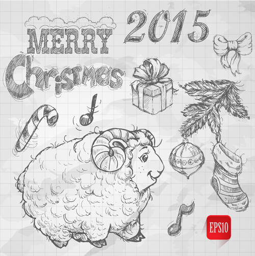 Hand drawn Christmas 2015 sheep year elements vector 03 sheep hand-draw hand drawn elements christmas 2015   