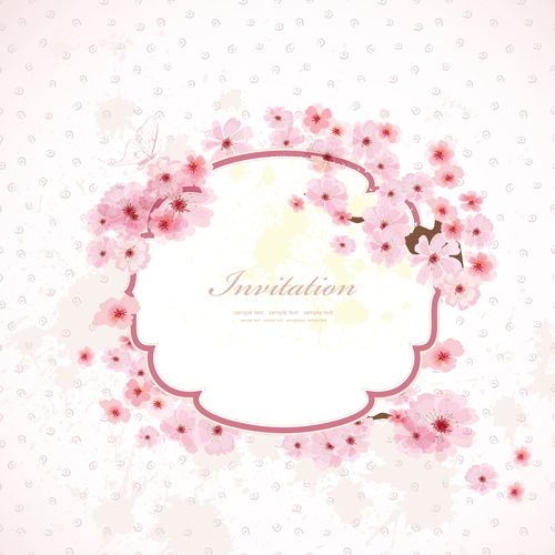 Pink flower frame wedding invitation cards vector 01 wedding pink invitation cards invitation flower cards   