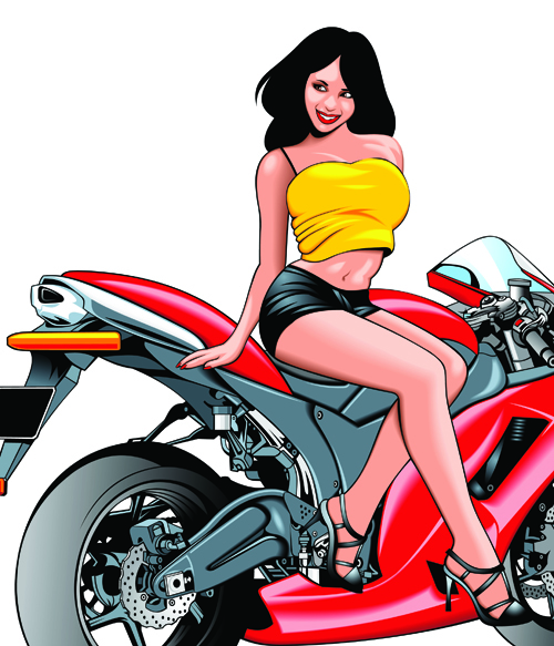 Girl and motorbike vector Illustration set 02 vector illustration motorbike girl   