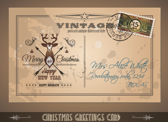 Vintage merry christmas postcard vectors tamplate 02 vintage postcard merry christmas merry card vector card   