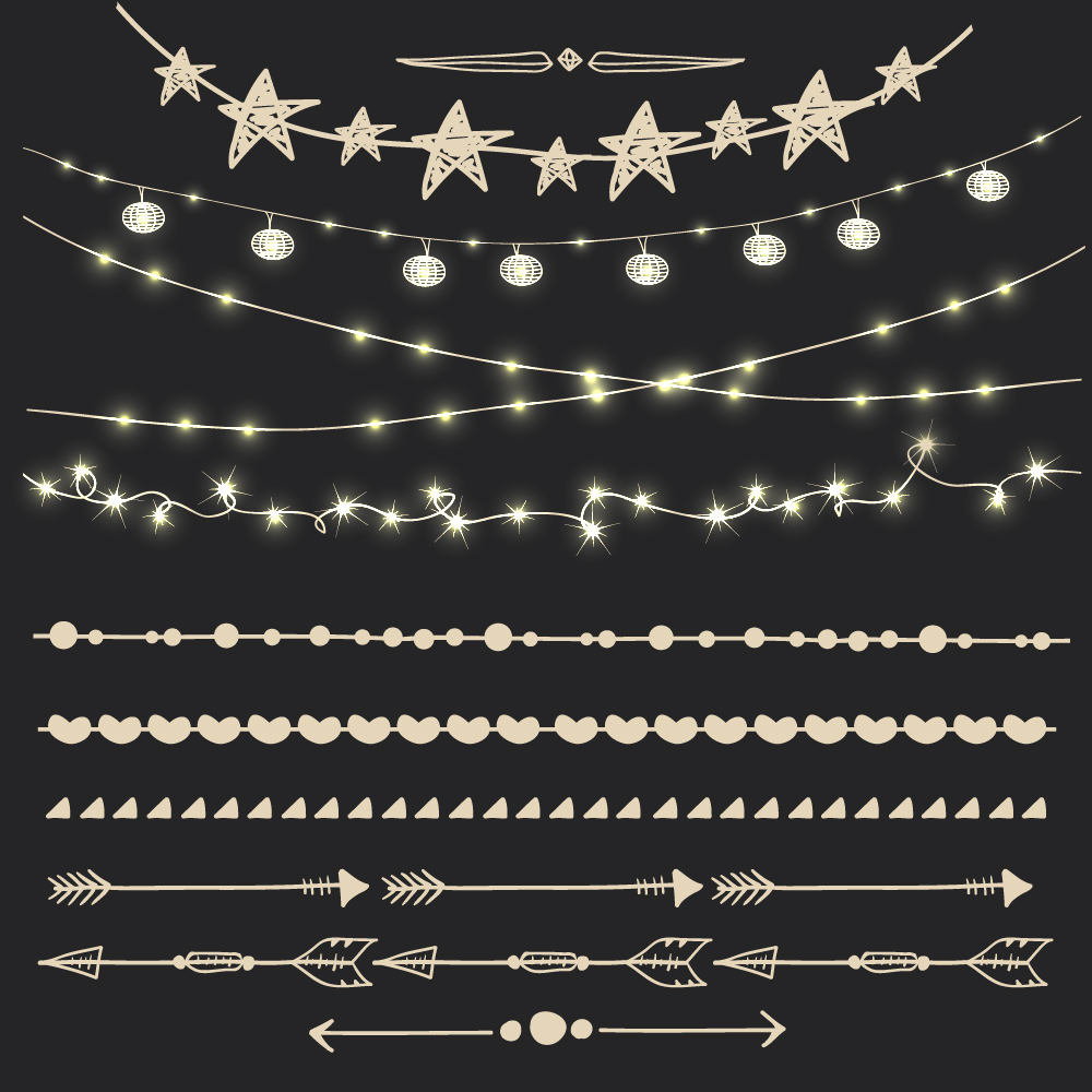 Cute lights borders vector set 02 lights cute borders   