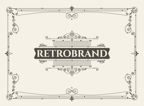 Retro brand card with ornaments frame vector 05 Retro font ornaments frame card brand   